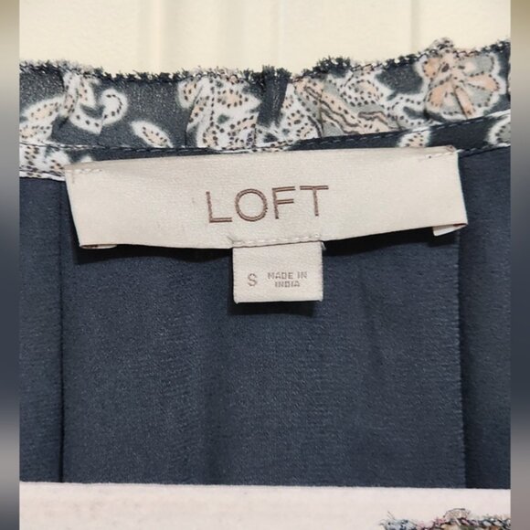 LOFT Women's Vine Ruffle Floral Paisley Split Neck Shirt Dress - Picture 2 of 16